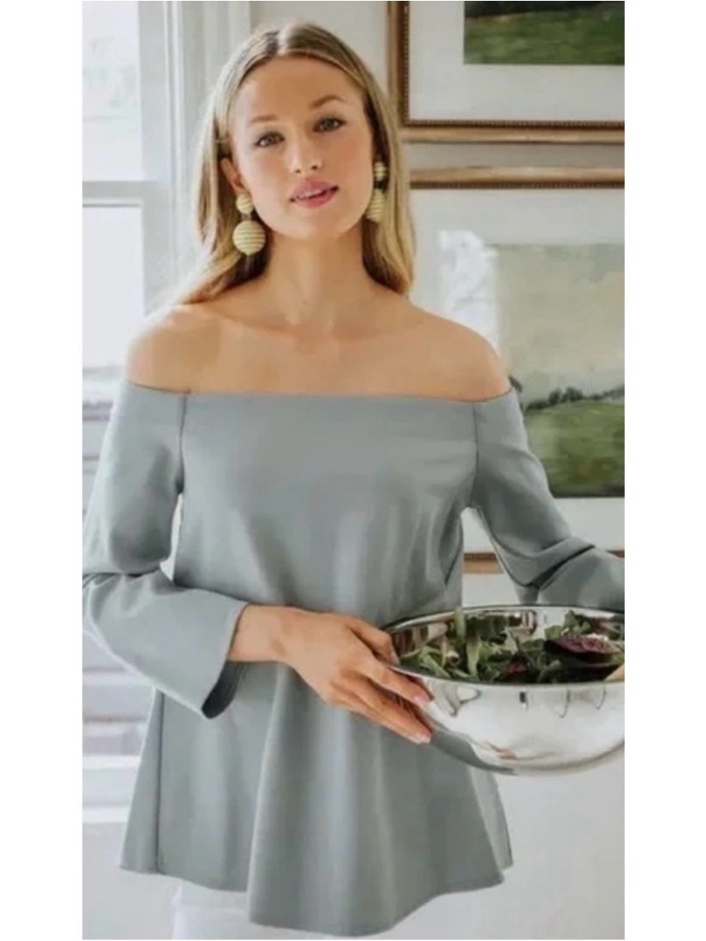 Tuckernuck Miranda Off-Shoulder Blouse in French Blue Size Small